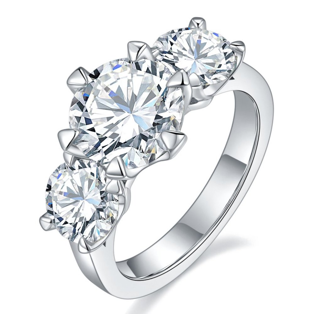 Certified 5ct. t.w. Diamond Moissanite Three Stone Engagement Ring NEW